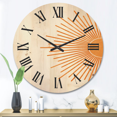 Horloge murale orange en forme de soleil orange I