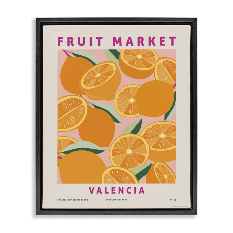 «Fruit Market Oranges» par Reinders, H 31 po x l 25 po, Cadre flottant noir de jais