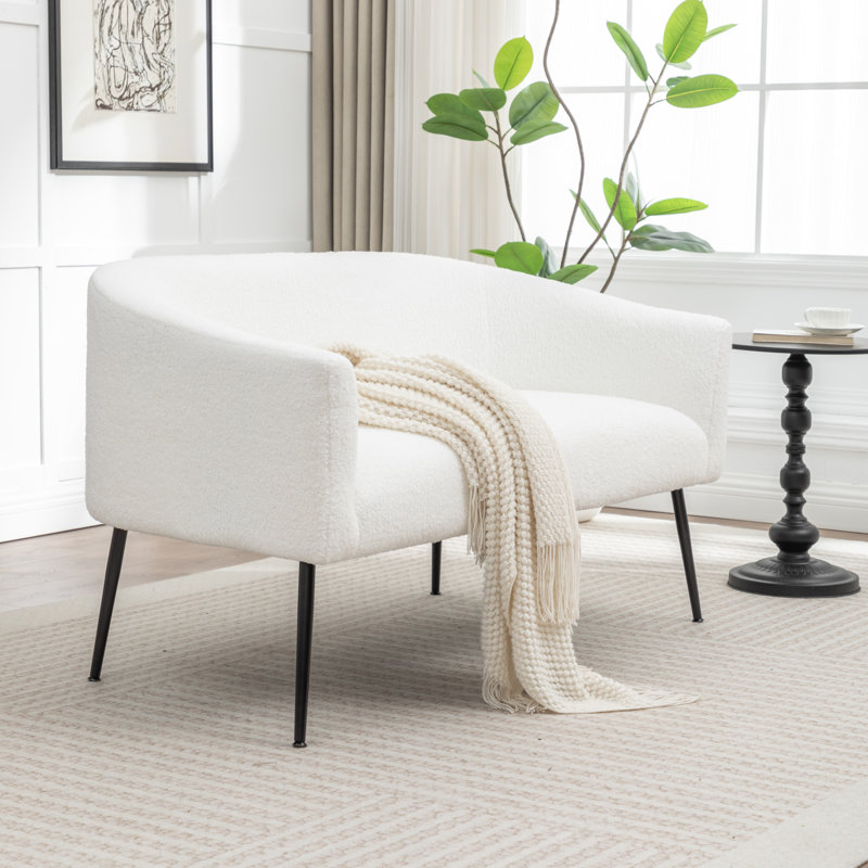 Upholstered Faux Fur Loveseat, Black, White