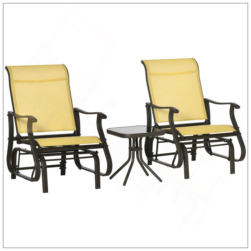 Ensemble bistro avec cadre en acier et table en verre trempé pour patio, jardin, cour, beige