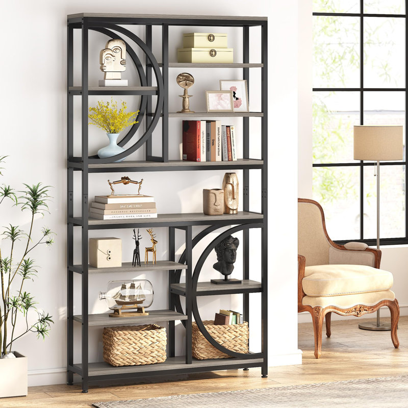 195 cm H x 100 cm W Stainless Steel Geometric Bookcase, Grey/Black