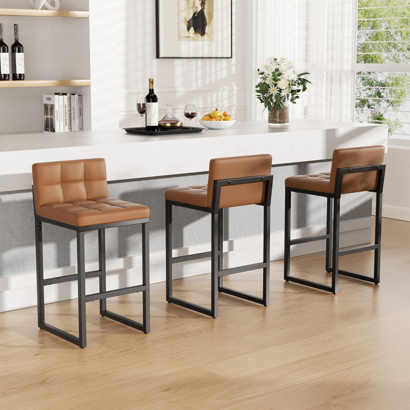 Counter Stool with Metal Frame, Yellow, 4