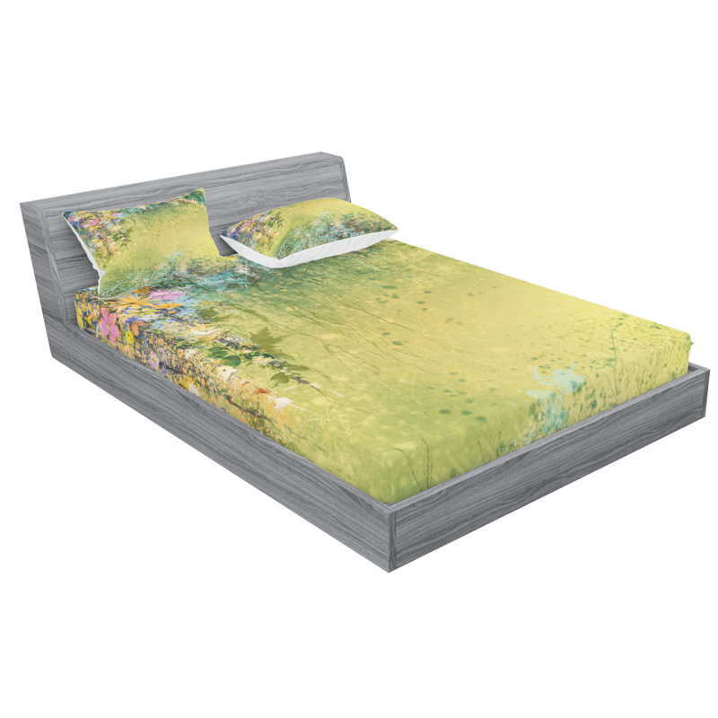 Ensemble de draps printaniers à feuilles dessinées à la main, Taies d'oreiller pour grand lit