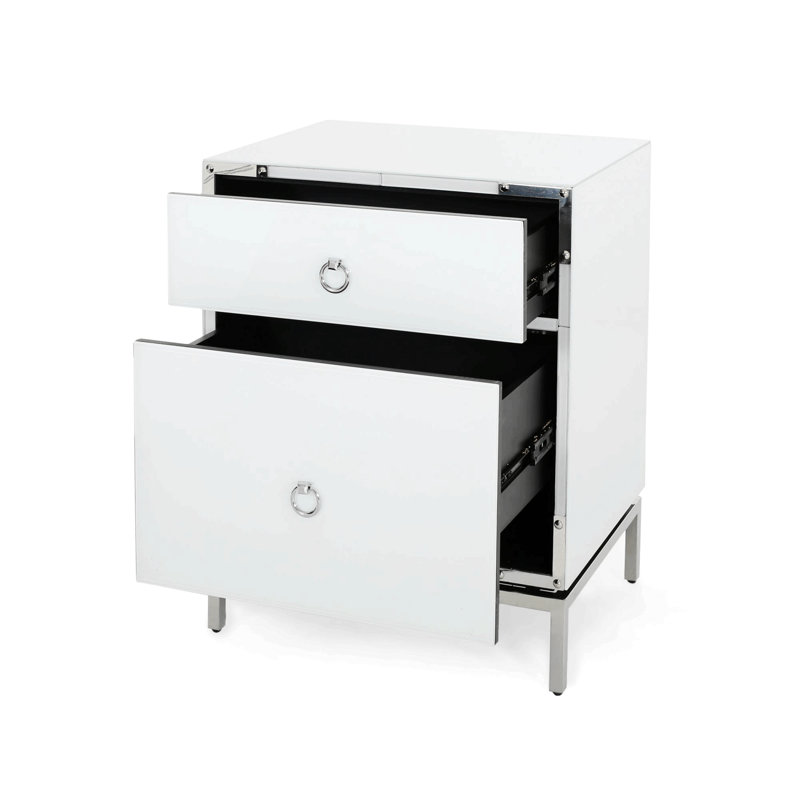 2 Drawer Bedside Table, White, Elegant
