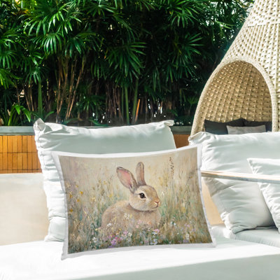 Coussin extérieur Soft Color Rabbit in Meadow, par Petal Prints Design