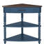 Petite table d'angle à 3 niveaux pour les espaces, pieds en bois massif de 33,8 po de long, finition bleu marine, plantes de rangement et objets de collection, surface imperméable, pas de trous de vis exposés