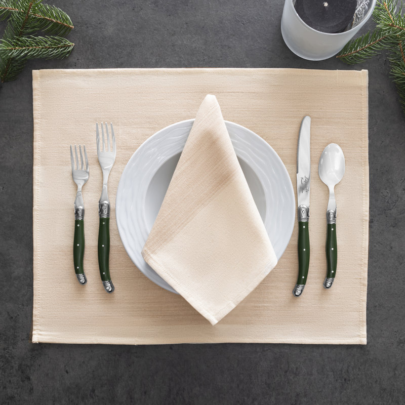 French Home Set Of 4 Cream And Tan Striped Napkins