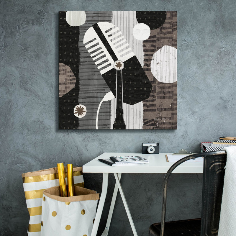 «Rock N Roll Mic Neutral» par Michael Mullan, art mural sur toile, H 26 po x l 26 po x P 1,5 po