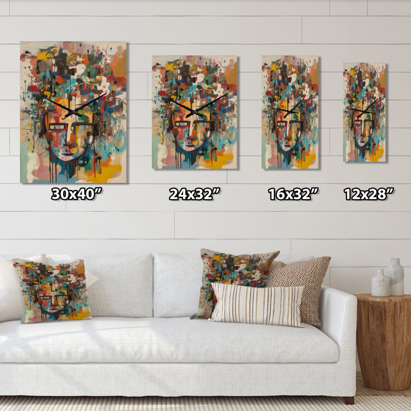 Janelisse - Horloge murale abstraite à encre liquide, H 32 po x l 24 po x P 1 po