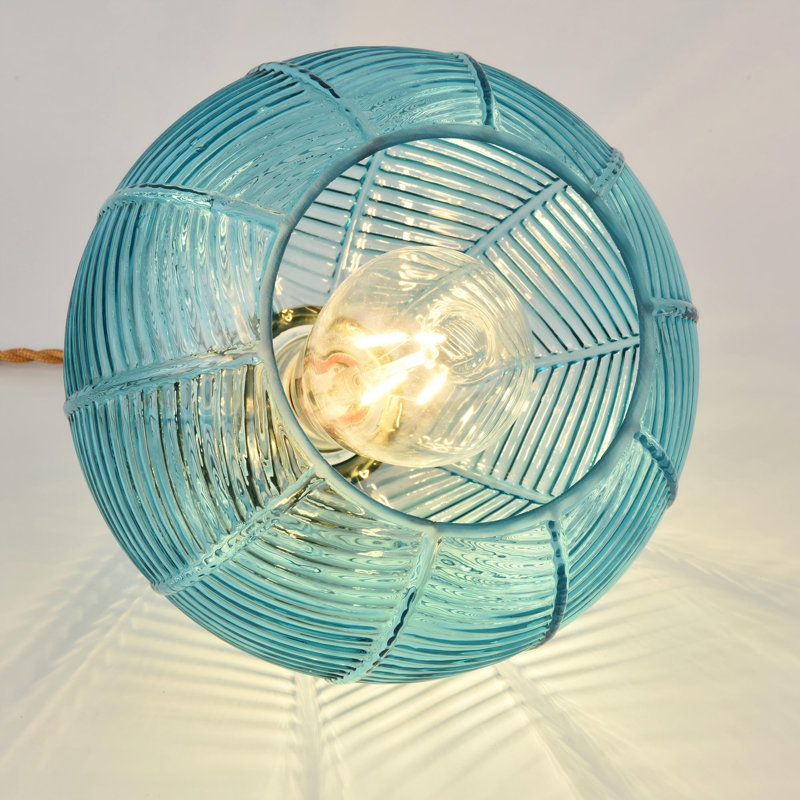 1-Light Pendant Light with Globe Leaf Ribbed Glass Shade for Kitchen Island, Blue