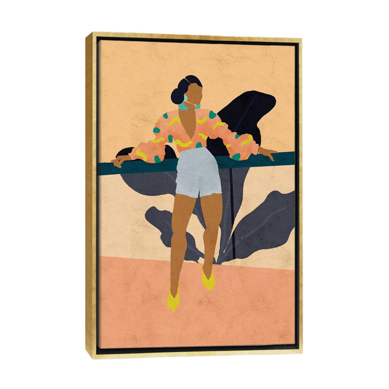 «Julie» par Reyna Noriega - reproduction imprimée, H 40 po x l 26 po x P 1,5 po, Toile encadrée d'or, Pas de tapis