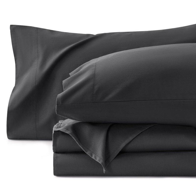 Ensemble de lit en flanelle 100% coton, Ensemble de draps pour très grand lit avec 2 taie, Gris noir