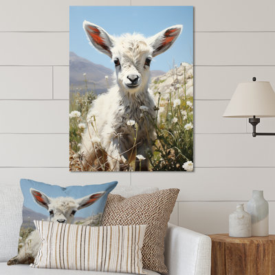 «Baby White Goat Peaks», art mural en métal animal de chèvre