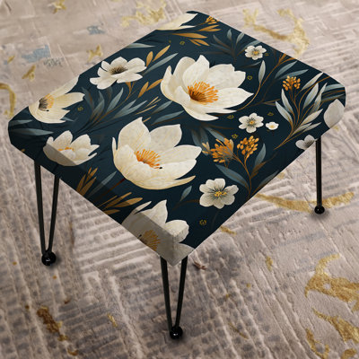 Ivory Coastal Serene Floral Pattern - Floral Rectangle Ottoman