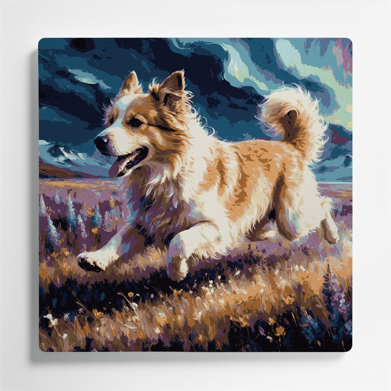Chiens, chien de berger islandais, art mural en métal mauve, H 32 po x l 32 po