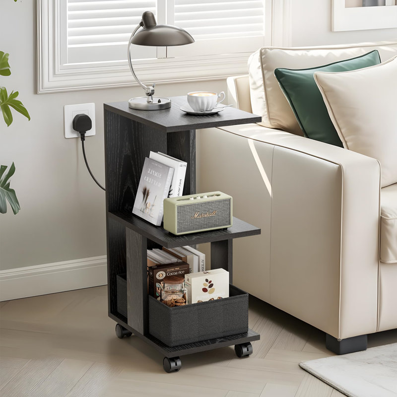 C-Shaped With Charging Station, 38 X 28 X 62 Cm Side Table, Black