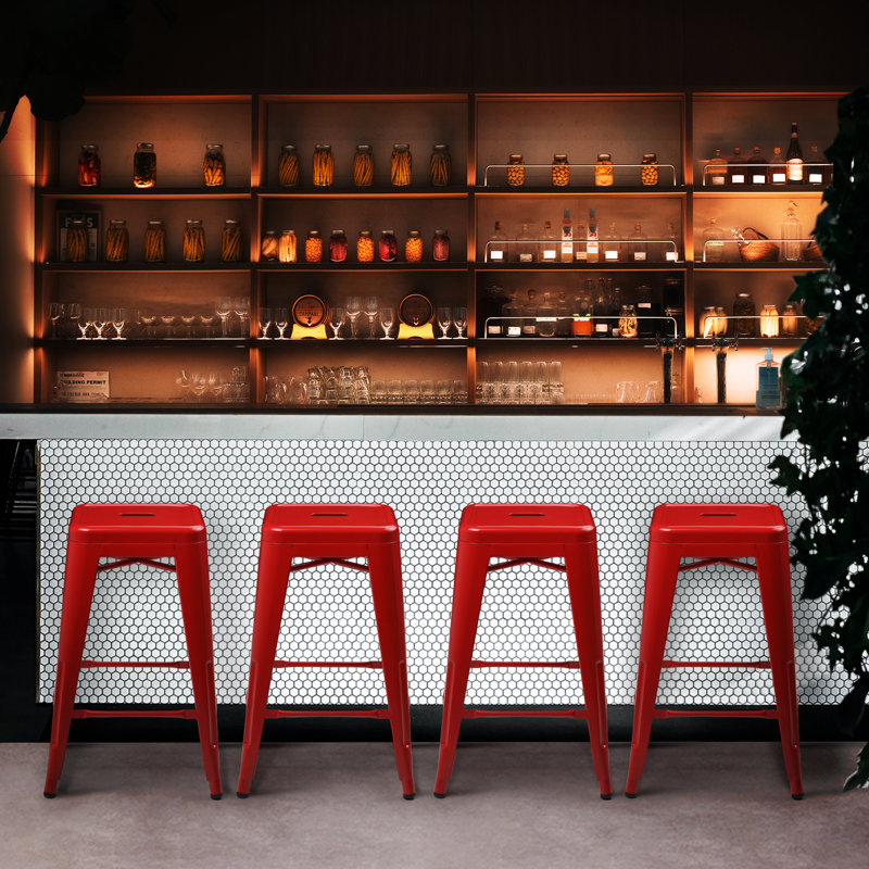 Kery metal bar stools, Rouge, Tabouret de comptoir (siège d'une hauteur de 24,5