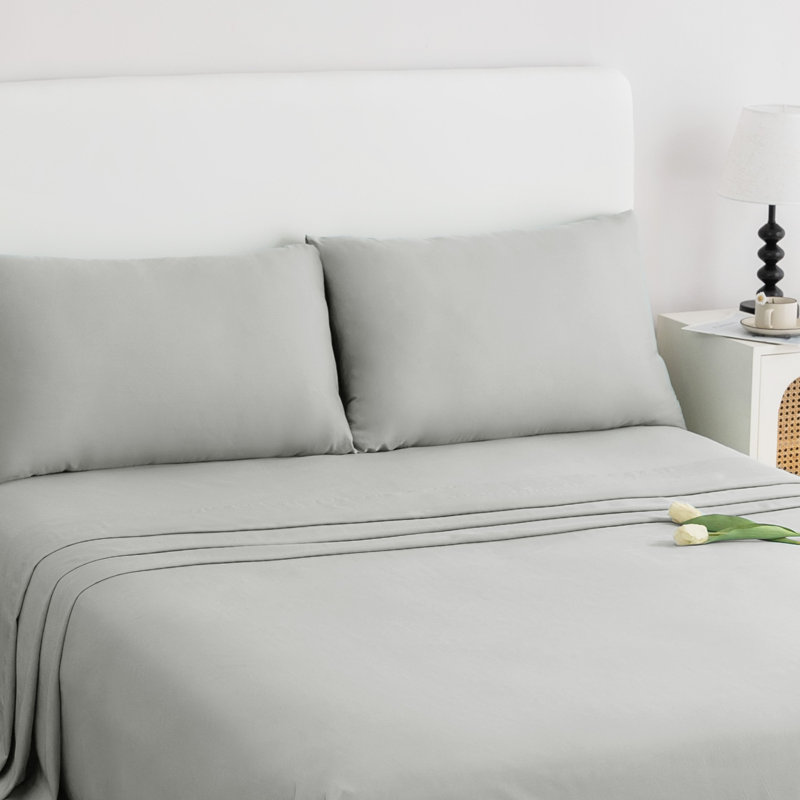 Cooling Rayon From Bamboo Silky Soft Sheet Set With Pillowcase, Light Gray, King Sheet Set + 1 Fitted Sheet and 2 Pillowcases