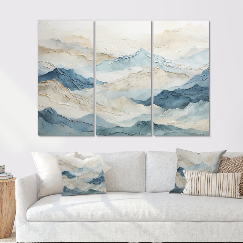 Minimalisme gris et bleu, brise de montagne, H 28 po x l 36 po x P 1 po, Toile tendue