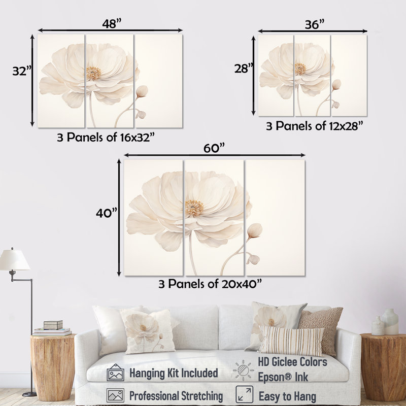 «Vintage Floral Delights In Ranunculus», ensemble d'art sur toile Renoncule, H 32 po x l 48 po x P 1 po