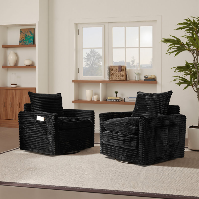 Fauteuil pivotant rembourré en velours côtelé , Noir