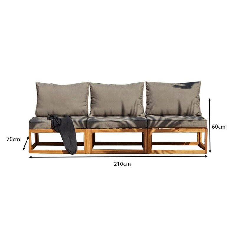 Rimasha 3 Seater Wooden Garden Armless Sofa, Grey