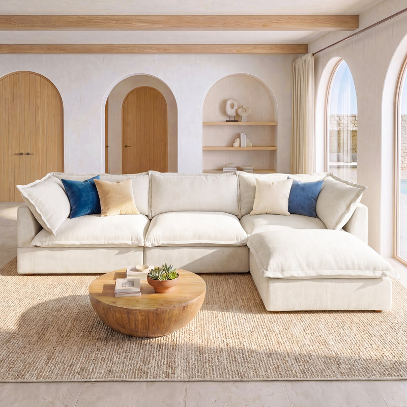 Canapé modulaire rembourré en L Hambourg beige , Polyester beige