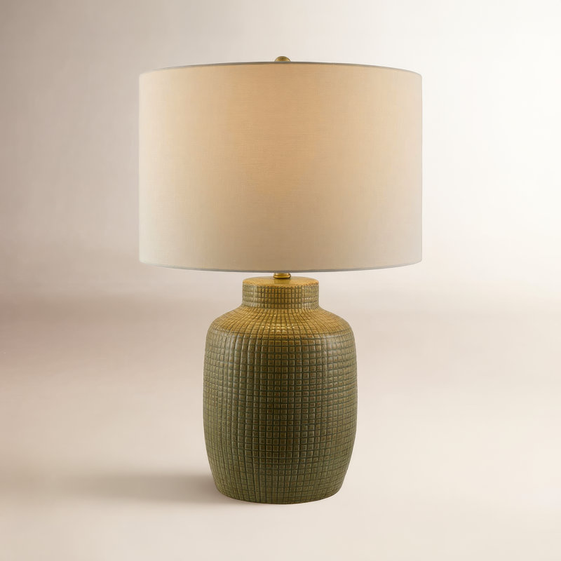 Kael Ceramic Table Lamp, Green, White