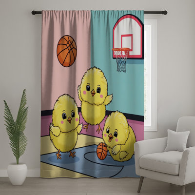 Jolis rideaux mignons jouant au basketball, rideaux occultants - 1 panneau