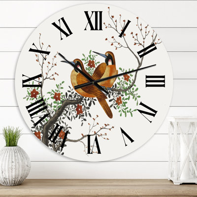 Deux oiseaux chinois sur une branche d'arbre en fleurs - Horloge murale traditionnelle