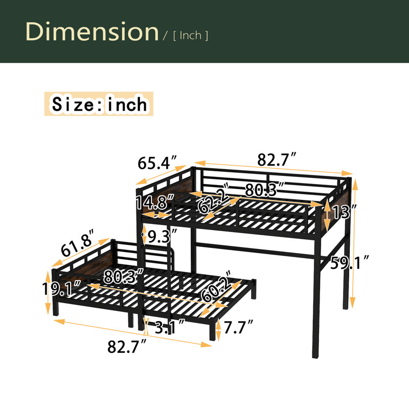 Queen Over Queen Metal Bunk Bed/Metal Loft Bed And Metal Platform Beds,With Raised Security Fence, Queen Over Queen