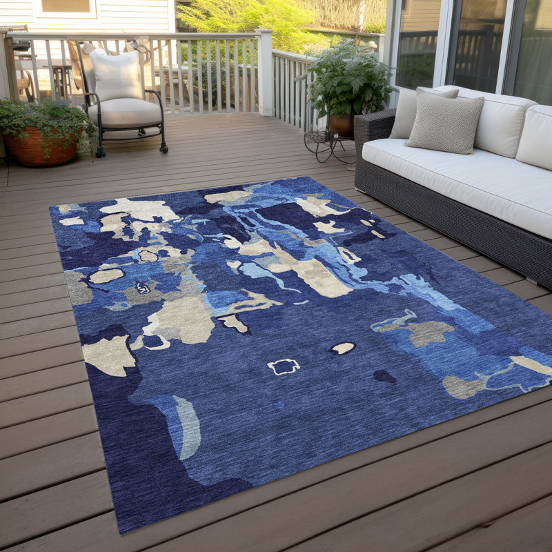Tapis bleu intérieur / extérieur lavable Myza , 5' x 7'6"