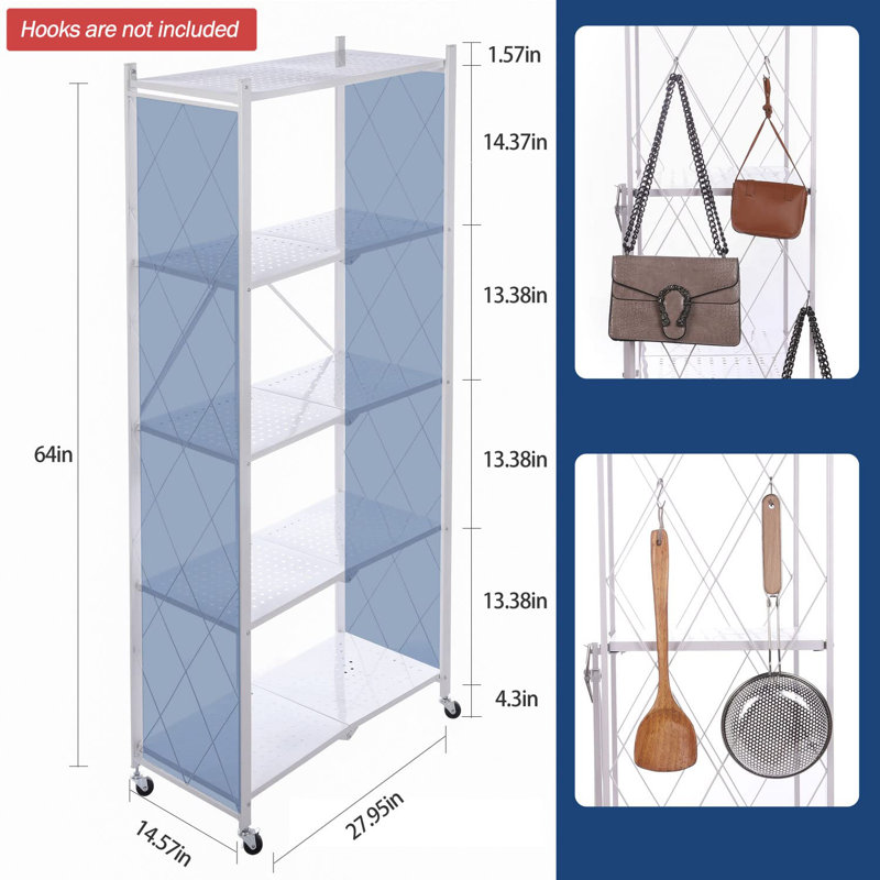 Aleandra 27.95'' W Steel Shelving Unit with Wheels, White