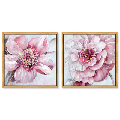 «Blush Pink Floral Art», ensemble de 2 impressions sur toile par 