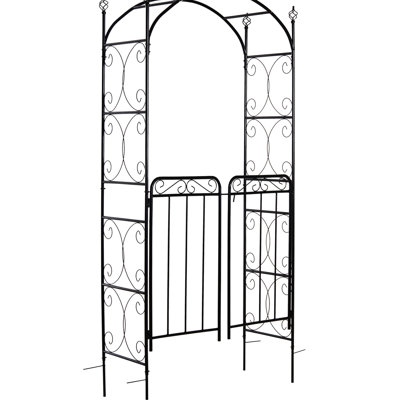 Arche de jardin en métal de 213 cm avec portail, treillis pour plantes grimpantes et décorations de mariage, version noire de qualité