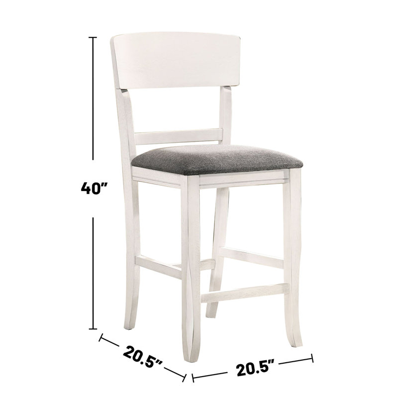 2 chaises de salle à manger à hauteur de comptoir, rembourrées en tissu blanc-gris, structure stable de 2 solides pour manger