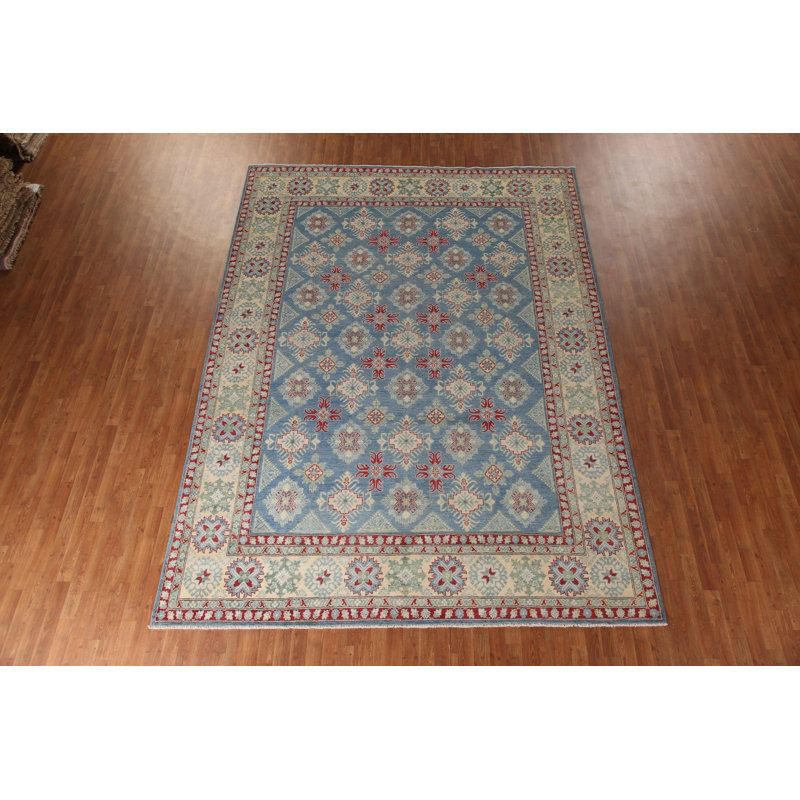 Blue Geometric Kazak Oriental Area Rug