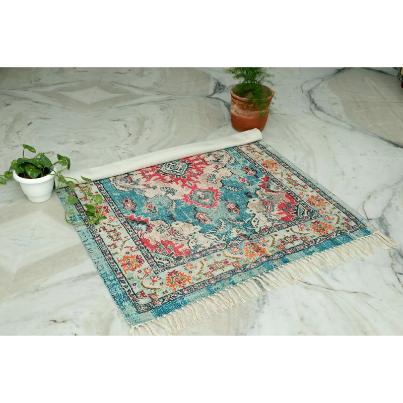 Tapis persan moderne, tapis décoratif rétro bleu et rouge pour le salon
