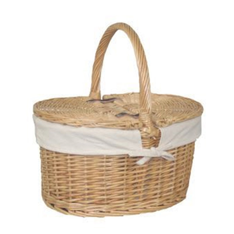 Cotton Lined Buff Oval Picnic Basket