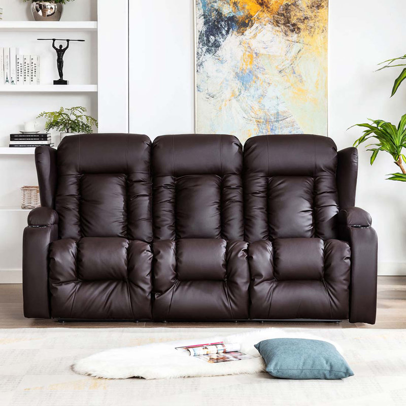 Deneishia 3 Seater Linen Reclining Sofa, Brown