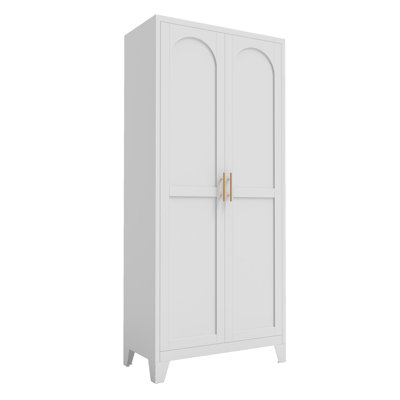 71-inch Metal Storage Cabinet With 2 Doors, Adjustable Shelves, White Steel Cabinet For Bedroom, Living Room, Kitchen
