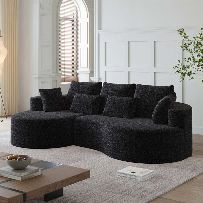 Canapé modulaire courbé à 4 places avec 7 coussins Chenille, Orienté vers la gauche, Noir