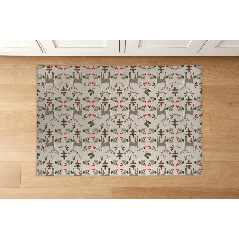 Tapis de cuisine Botanical Deer, Rectangulaire 3 pi x 2 pi, Ivoire ivoire