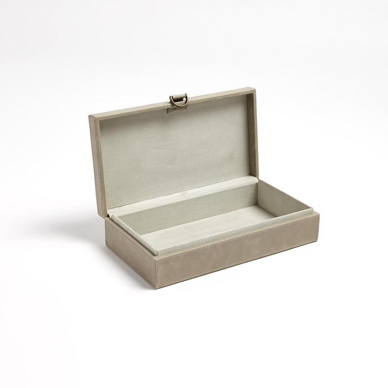 Marbled Leather D Ring Box, Light Gray, 3.25" H x 7.5" W x 13" D