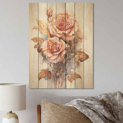 Monochromatic Rose Rosegold Elegance II - Rose On Wood Print