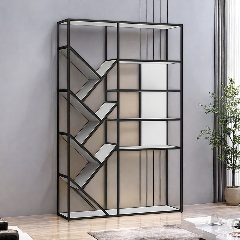 Bibliothèque créative et artistique, (5 tablettes) H 70,8 po x l 47,2 po x P 11,8 po, Noir / blanc