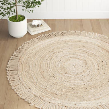 4 Foot Round Braided Design Natural Jute and Polyester Blend Indoor Area Rug  [FLF-CI-19-3694-4-GG] 