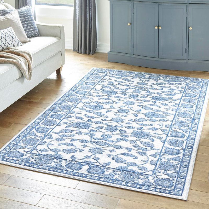 Tapis ivoire / bleu Muth, Rectangle 7 pi 10 po x 10 pi