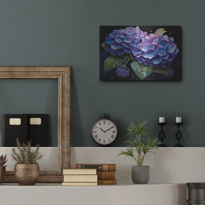«Blue Hydrangea» par Momart, art mural en métal, H 12 po x l 16 po
