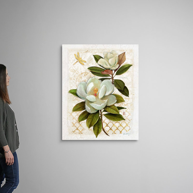 «Heirloom Magnolia» sur toile grise, Toile tendue, H 36 po x l 45 po x P 1,25 po